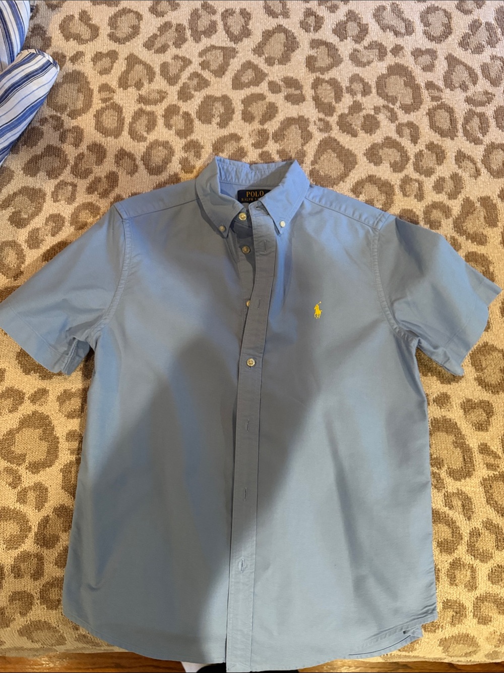 Polo by Ralph Lauren Short-Sleeve Button-Down Shirt in Sky Blue with Yellow Pony